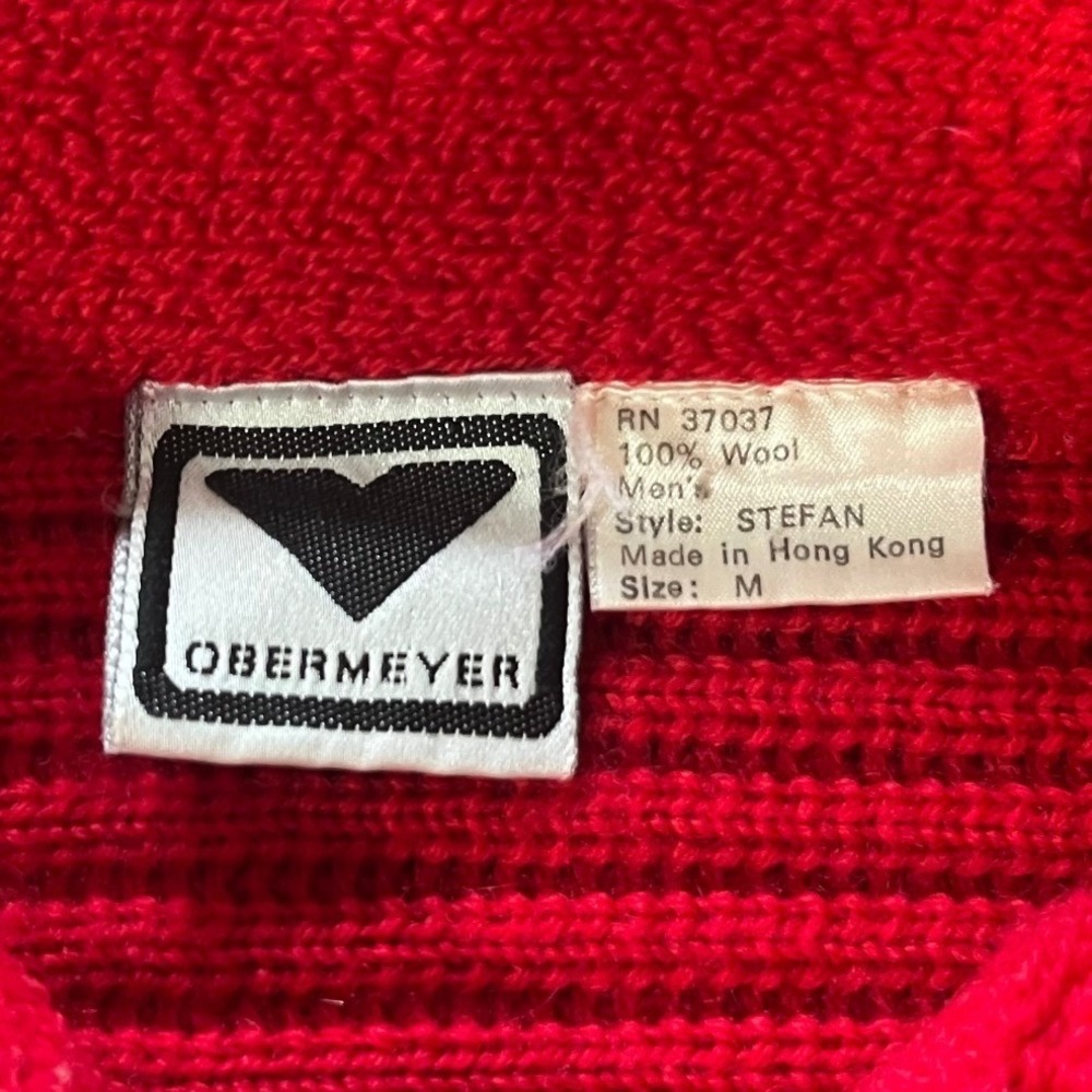Vintage Obermeyer Stefan Quarter Zip Sweater Mens Medium Red Heavy Wool Classic - Picture 3 of 8